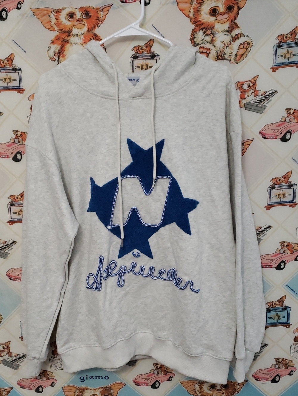 Aelfric Eden Light Gray Hoodie with Blue Star Patch Size Small